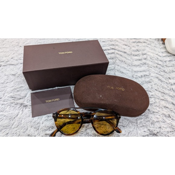 TOM FORD Tortoise Clint Sunglasses -TF537 Yellow Lens Unisex W/ Case & Box -23 - Picture 4 of 8